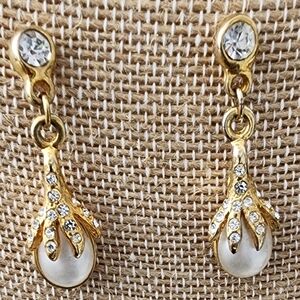 Vintage Gold and Crystal Drop Earrings